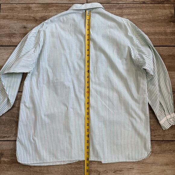 Vtg Green White Stripe Dress Shirt Collar Cuff Button Up Top Size 38 - Picture 9 of 14